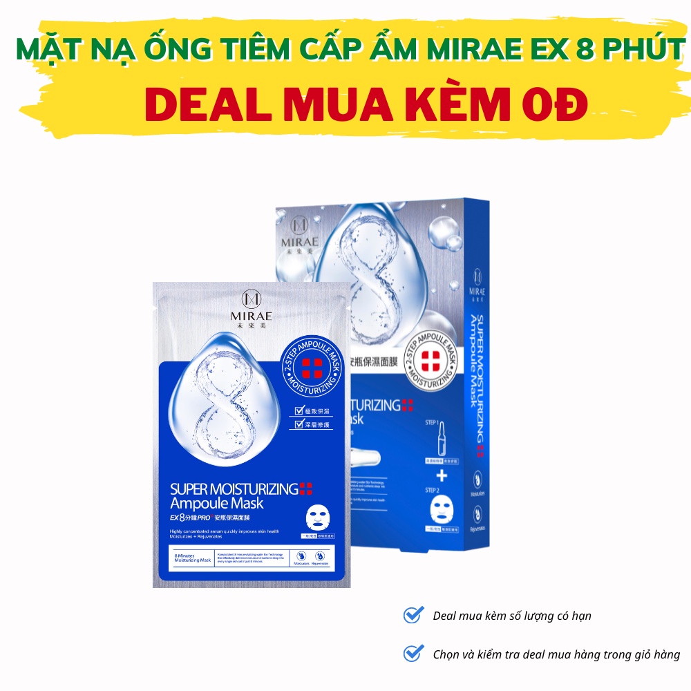 Mặt nạ ống tiêm cấp ẩm MIRAE cải thiện da khô giúp da căng mịn sáng bóng 1.5ml/ống, 20ml / miếng