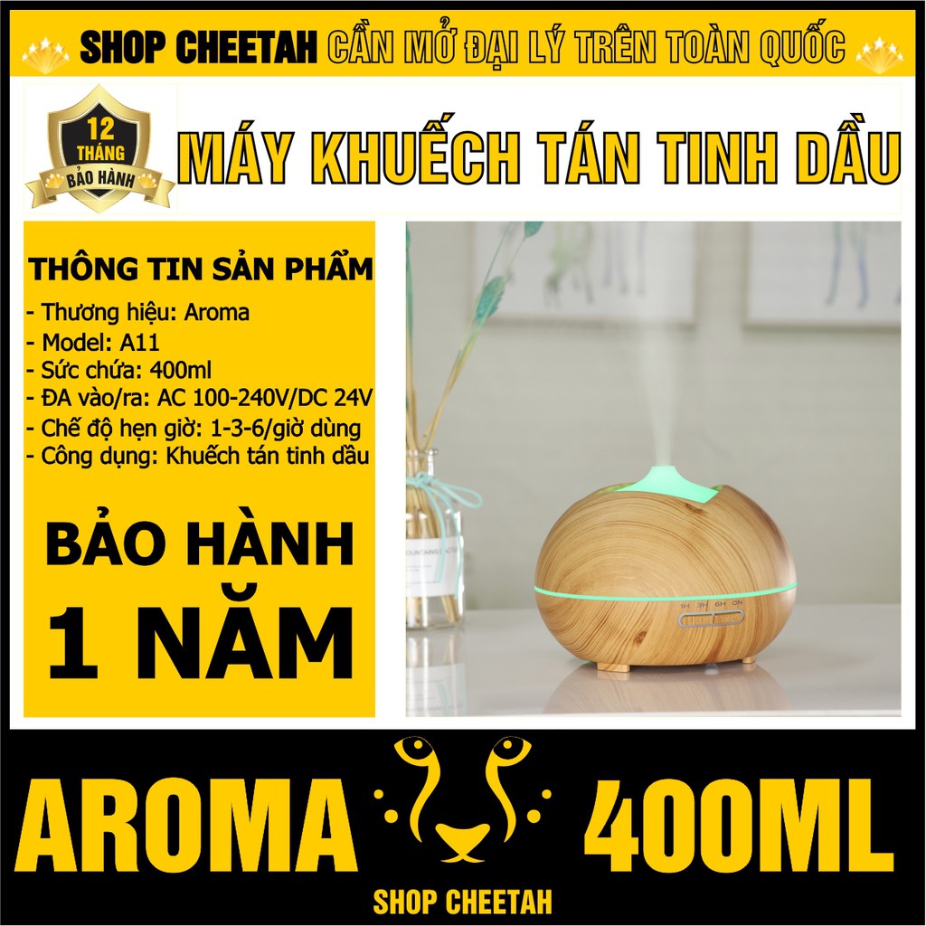 (A11-400ml) Máy khuếch tán tinh dầu Aroma – Kiểu Bí ngô vân gỗ – Chế độ Led 7 màu – Bảo hành 1 năm