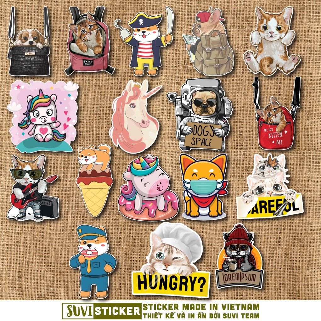 50 Sticker Cool Animal chống nước sticker dán mũ bảo hiểm, laptop, điện thoại, đàn guitar, vali. MSP: NS08