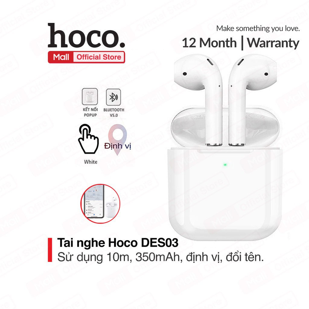 Tai Nghe Bluetooth TWS Hoco DES03 - Định Vị, Đổi Tên ,Nghe Nhạc Liên Tục 3-5 giờ, Bluetooth 5.0 - Bảo Hành 6 Tháng