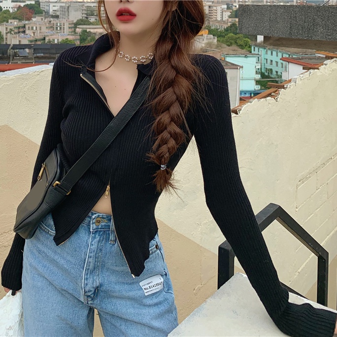 Áo Khoác Cardigan Dệt Kim Tay Dài Dáng Ngắn Thời Trang Mùa Thu Phong Cách Hàn Quốc Cho Nữ