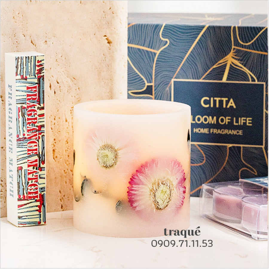 Set quà tặng nến thơm tealight + cốc trụ trang trí hoa khô ẩn cho không gian lung linh lãng mạn sắc màu
