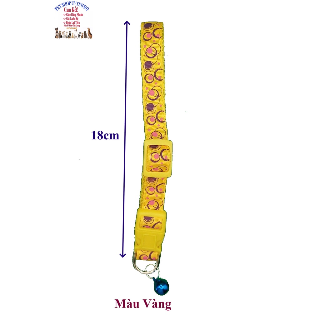 Vòng cổ kèm chuông cho Chó Mèo Từ 5kg đến 10kg Bản rông 1.5cm In HÌNH TRÒN Chất liệu dù chắc chắn Có thể điều chỉnh