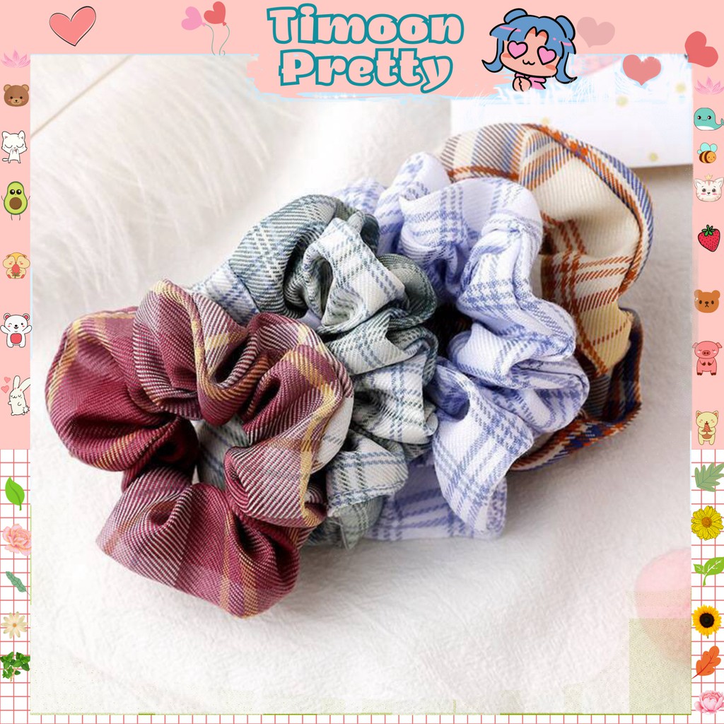 Buộc Tóc Vải🌸 Scrunchies caro🌸 Cực xinh cho bạn gái Hot