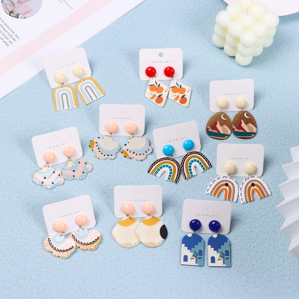 Bông Tai Dáng Dài Hình Hoa / Cầu Vồng Hoạt Hình Thiết Kế Bất Đối