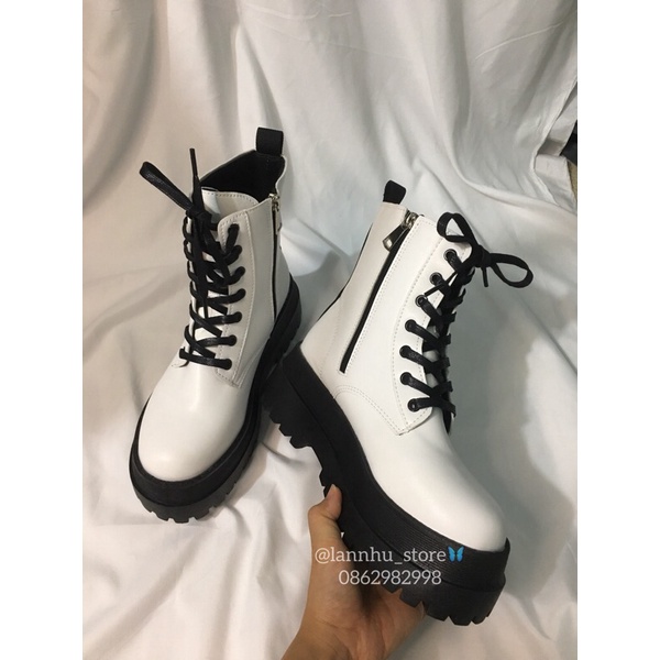 Boot martin màu trắng - đế đen nổi bật cá tính
