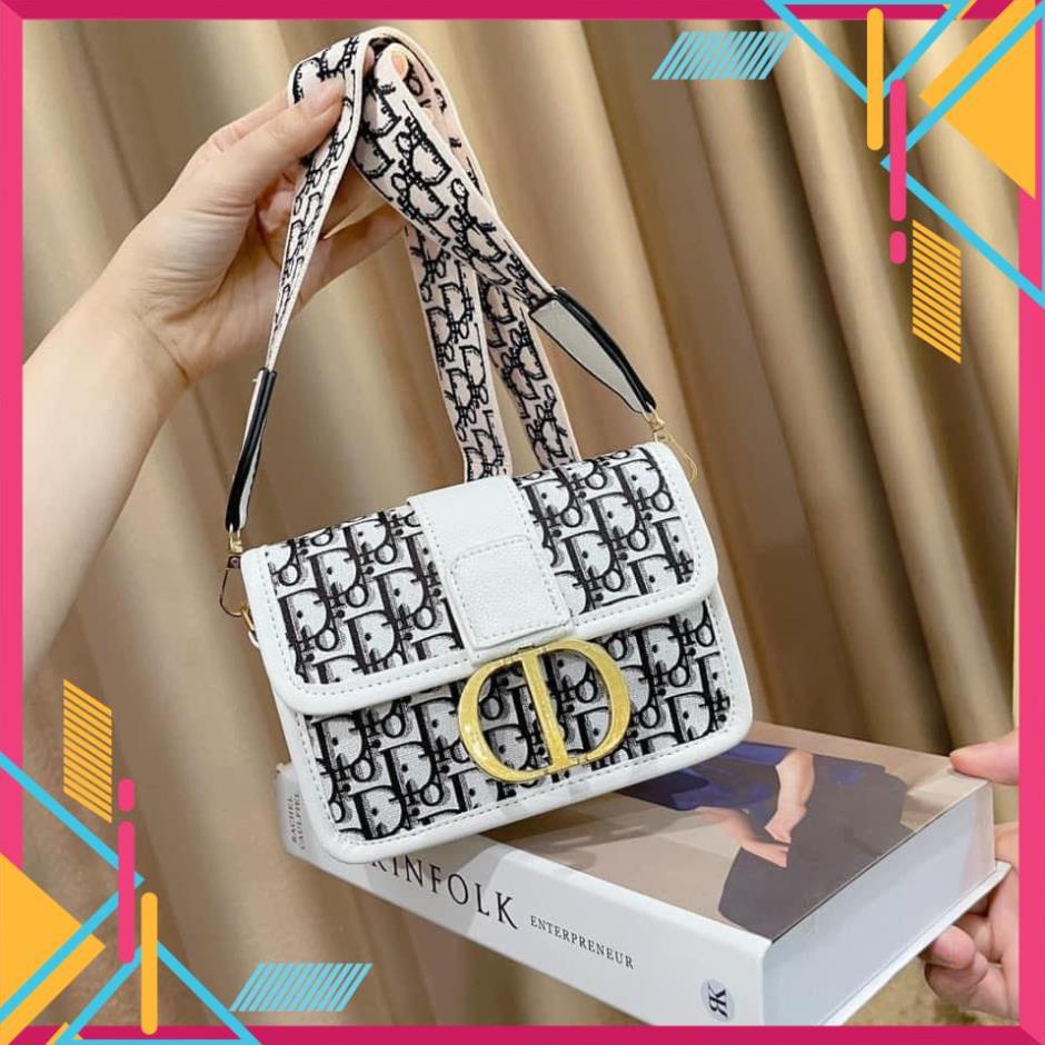 ] Túi xách nữ đeo chéo CD rằn ri ,💖FREESHIP💖, sz18 cm 2 màu viền đen , trắng , hàng quảng châu