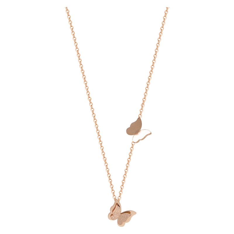 Dây chuyền bằng thép titan 18K màu vàng hồng mặt hình bướm ba chiều