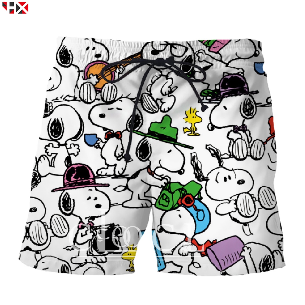 Quần Short Lưng Thun In Họa Tiết Hoạt Hình Snoopy 3d Cho Nam
