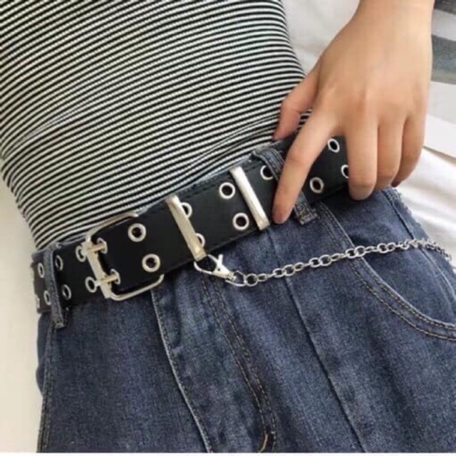 [TRỢ GIÁ]Dây nịt da thắt lưng nữ thời trang đục nhiều lỗ kiểu mới có dây xích KiTi Shop kèm ảnh thật đang rất hot