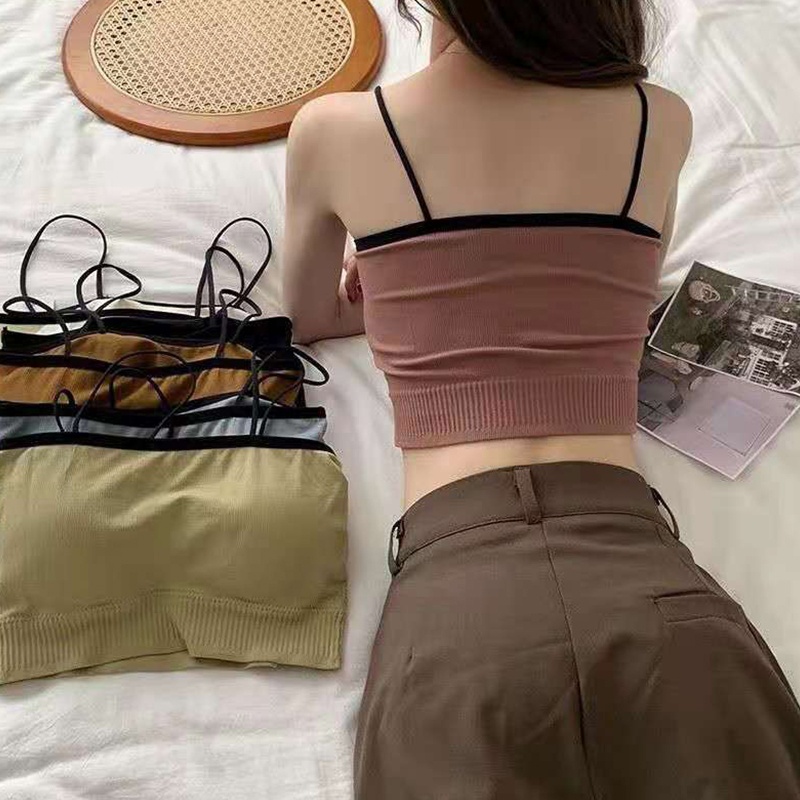 Brroa Áo Croptop Hai Dây Có Mút Đệm Ngực Màu Khối Mỏng Phong Cách Thể Thao Thời Trang Cho Nữ