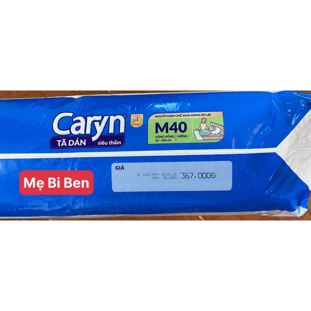 [GIÁ THÙNG 2 GÓI] Tã Bỉm Dán Người Lớn Caryn Siêu Thấm Size M40/ML40 Miếng Gói Siêu Tiết Kiệm