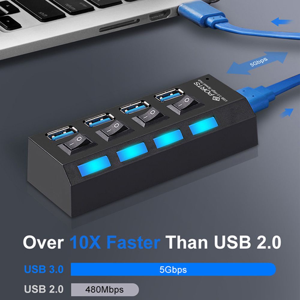 Hub chia 4 cổng USB 2.0 7 cổng USB 3.0 tốc độ cao màu đen