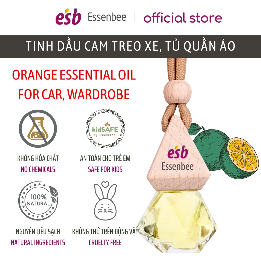 Tinh dầu Cam Essenbee treo xe, treo tủ quần áo - 10ml