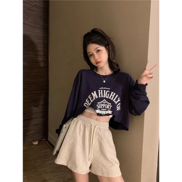 Áo thun dài tay croptop form rộng sexy đáng yêu