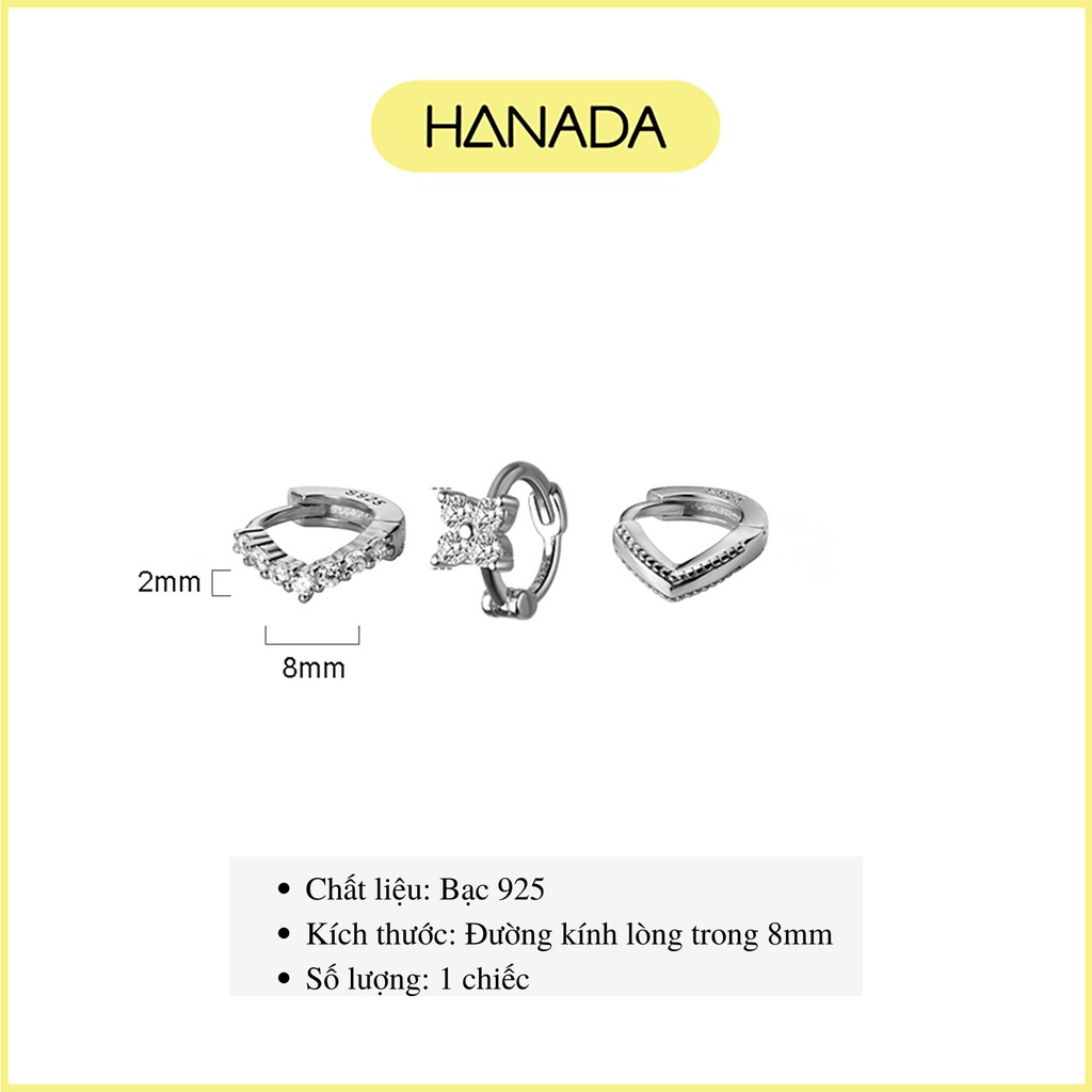 Khuyên Tròn Bạc 925 Hanada Khoen Tai Vòng Tròn Trơn Đá Đeo Vành Tai