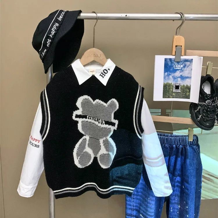 Áo Sweater Dệt Kim Không Tay Phong Cách Xuân Thu Mới Dễ Phối Đồ Cho Bé Trai