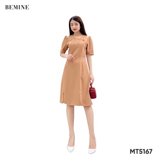 Đầm tay phồng cổ giả nút bọc bemine mt5167nau