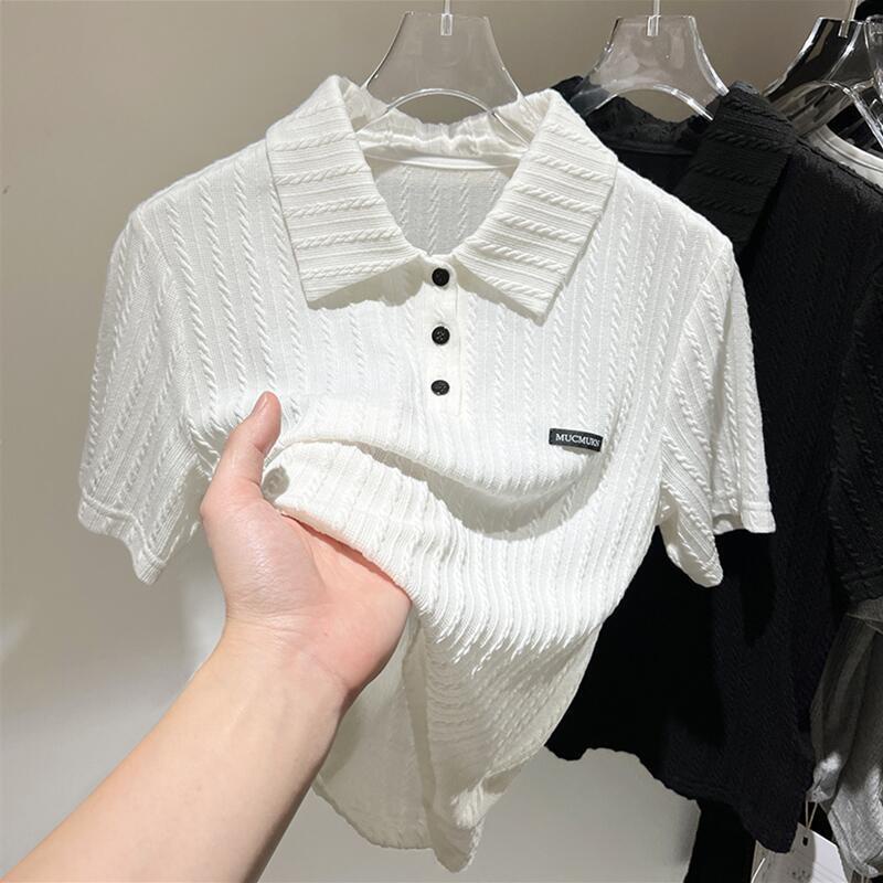 Áo Thun Polo Tay Ngắn Dáng Rộng Bằng Lụa Băng Dễ Phối Đồ Thời Trang Mùa Hè Hàng Mới Dành Cho Bạn Nữ