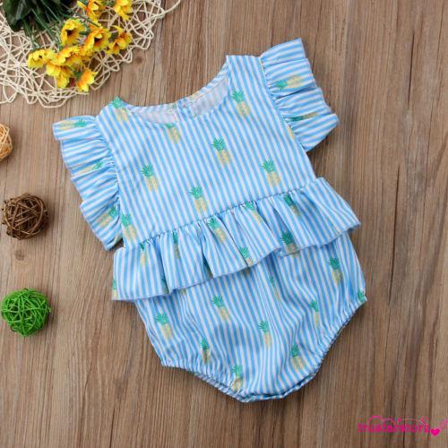 ✦ZWQ-Baby Girl Infant Stripe Ruffel Sleeve Romper Bodysuit Playsuit Sunsuit