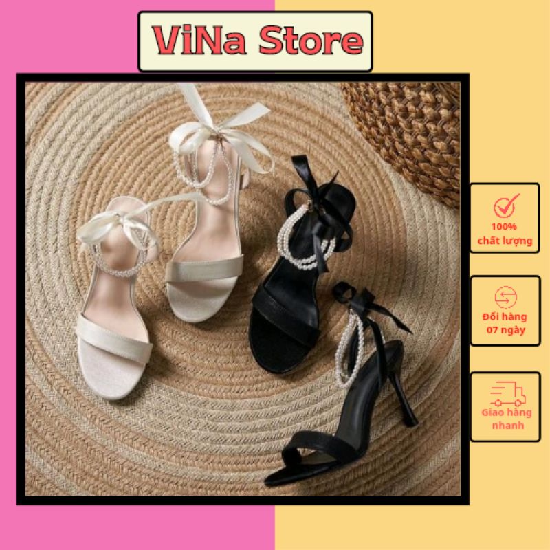 Giày sandal quai ngọc hở mũi đế nhọn 9 phân hottrend cho nữ 2022 VINA STORE mã CD02