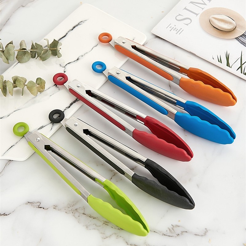 Kẹp gắp thức ăn đồ ăn nóng đầu bọc silicon cao cấp kháng khuẩn có tay cầm chống nóng có chốt gài khi không sử dụng