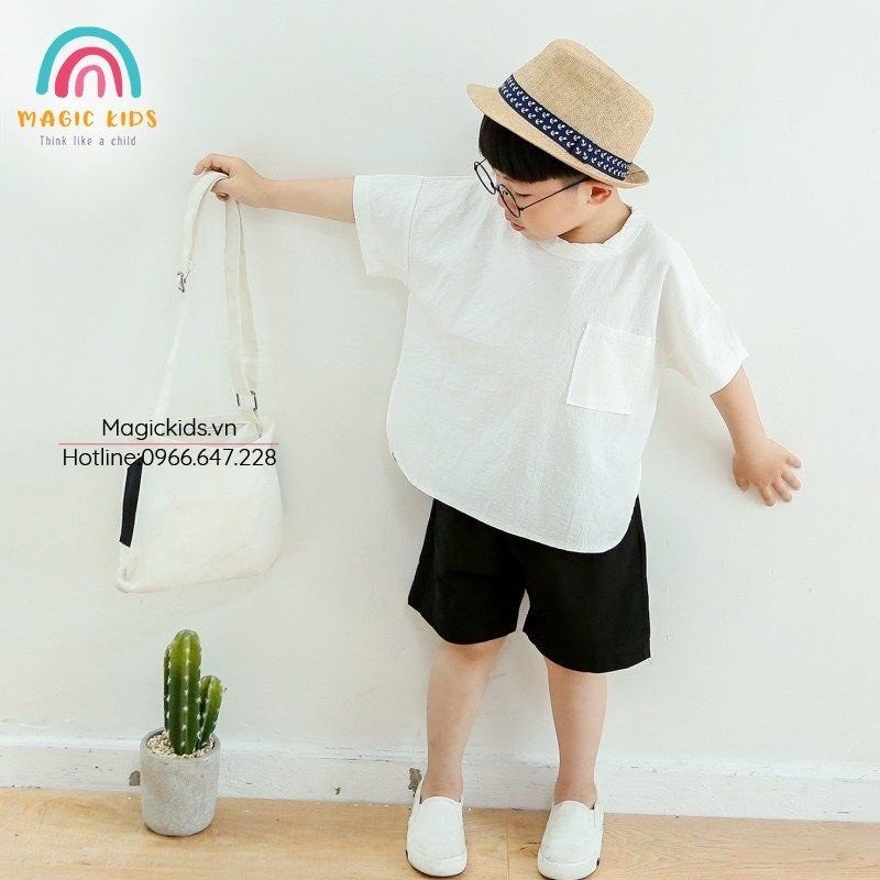 Bộ Quần Áo Cộc Tay Cho Bé Trai 1 Túi Phong Cách Hàn Quốc Chất Đũi Cao Cấp Từ 7-28kg - Sâu shop