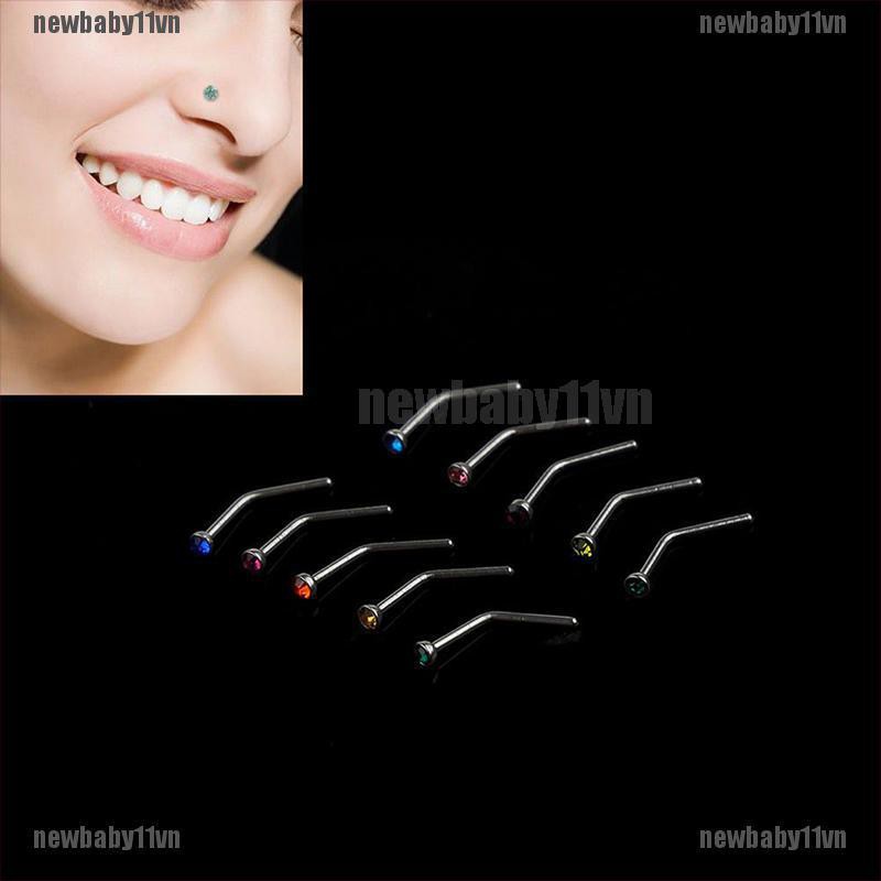 Bộ 10 Khuyên Mũi Thép Không Rỉ Đính Đá Cá Tính