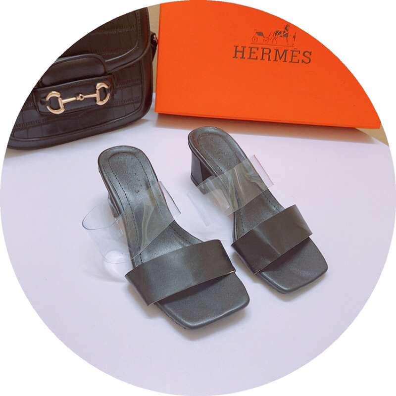 Dép cao gót quai mảnh da lì phối quai trong gót vuông 7cm