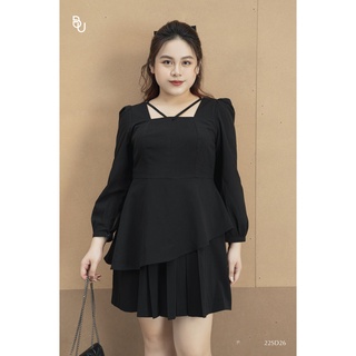 Đầm cổ yếm dây chéo thân dưới xếp ly BIGSIZE (55kg đến 95kg) - 22SD26 - [BUstu Bigsize]