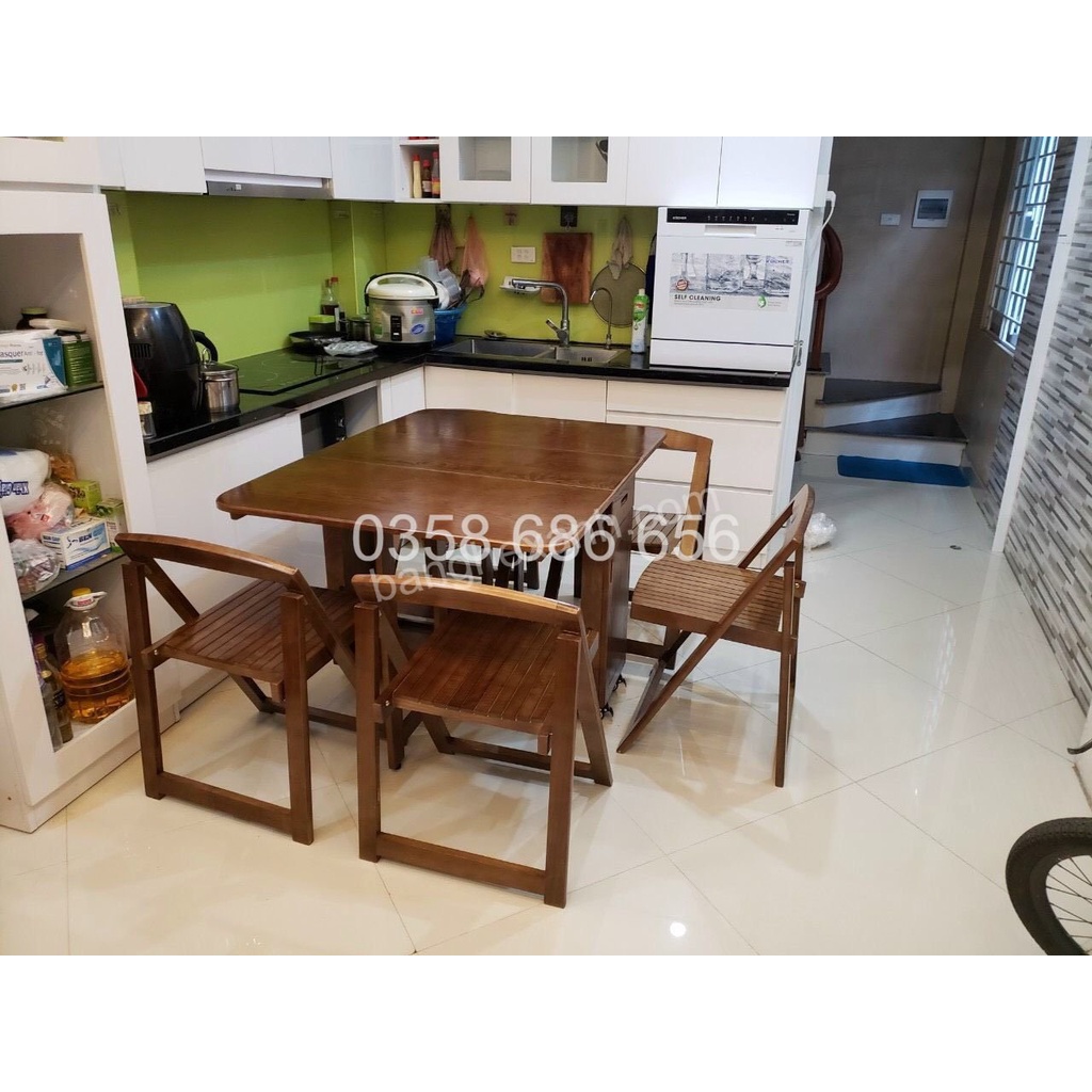Bàn Ăn Thông Minh Gỗ Sồi Tự Nhiên - Bộ 6 ghế bàn 1m4