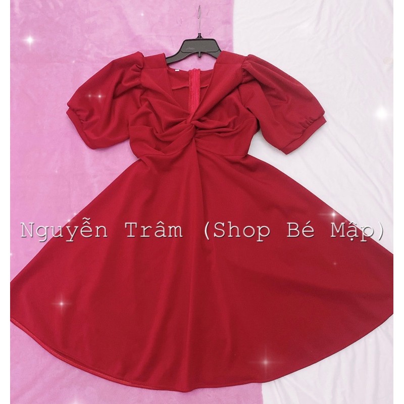 Đầm Xoè Tay Bồng Xoắn Nguc Bigsize 65-85Kg