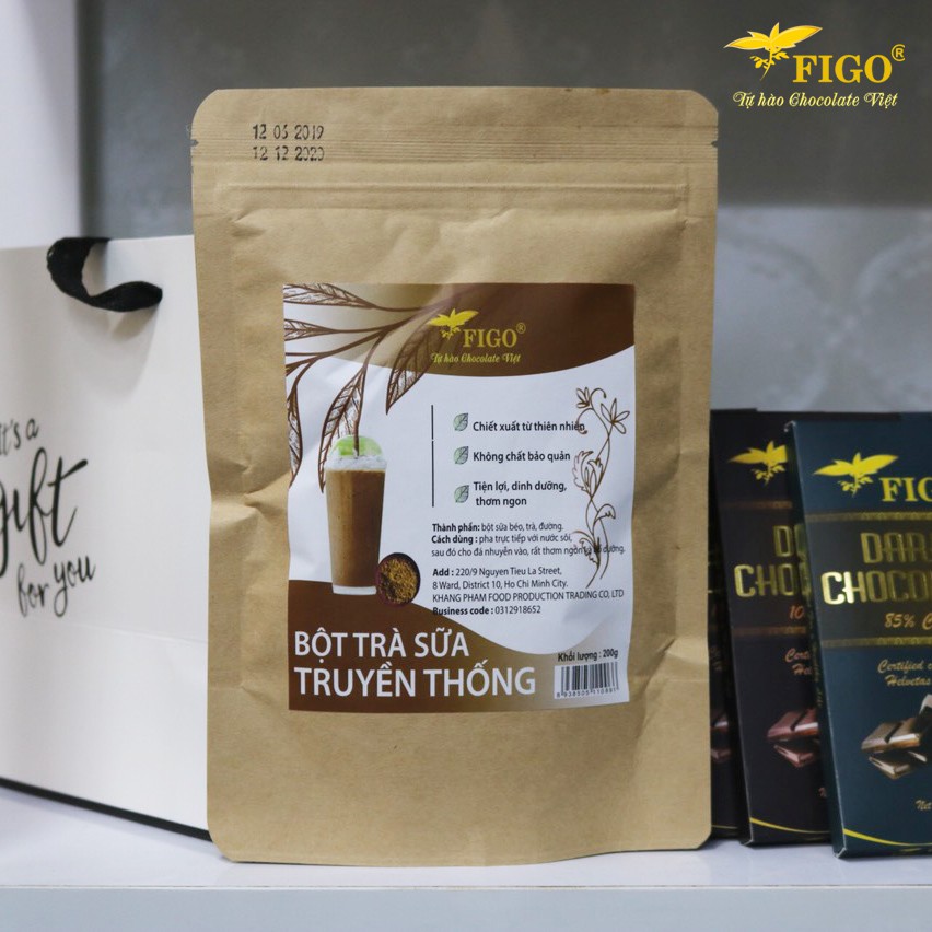 Bột trà sữa pha sẵn vị Truyền thống, vị Matcha, vị Socola uống liền Figo 200gram giá rẻ sỉ lẻ