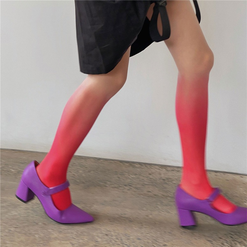 Quần Tất Nhung Siêu Mỏng Màu Kẹo Gradient Phong Cách Gothic Punk Nhật Bản Harajuku Co Giãn Cho Nữ