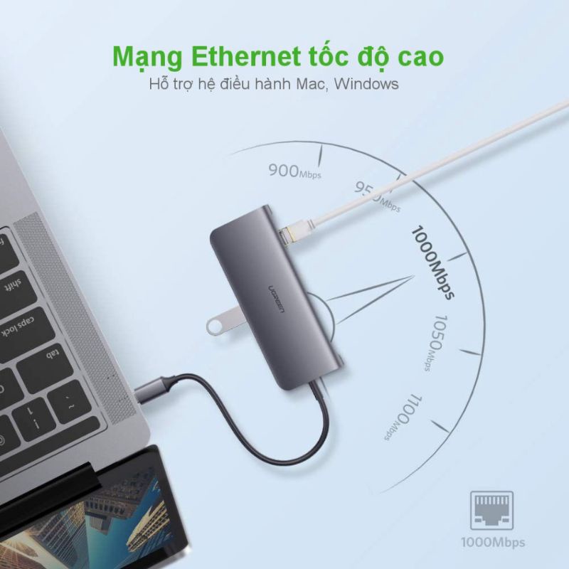 HUB bộ chuyển đổi đa năng USB Type C sang các cổng HDMI+VGA+3 cổng USB 3.0+Lan Gigabit RJ45 + SD,TF Ugreen 50538 CM212