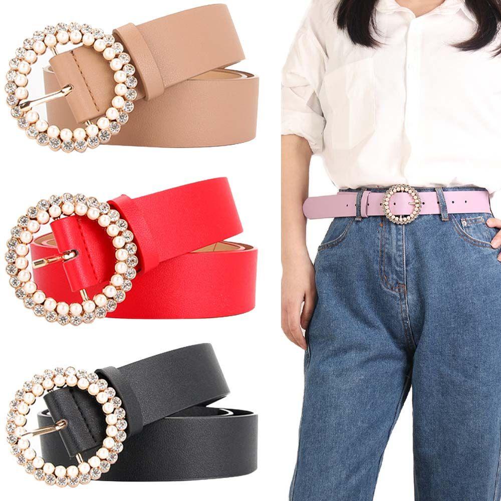 QQMALL Thắt Lưng Da Pu Khóa Tròn Phong Cách Retro Thanh Lịch Cho Nữ