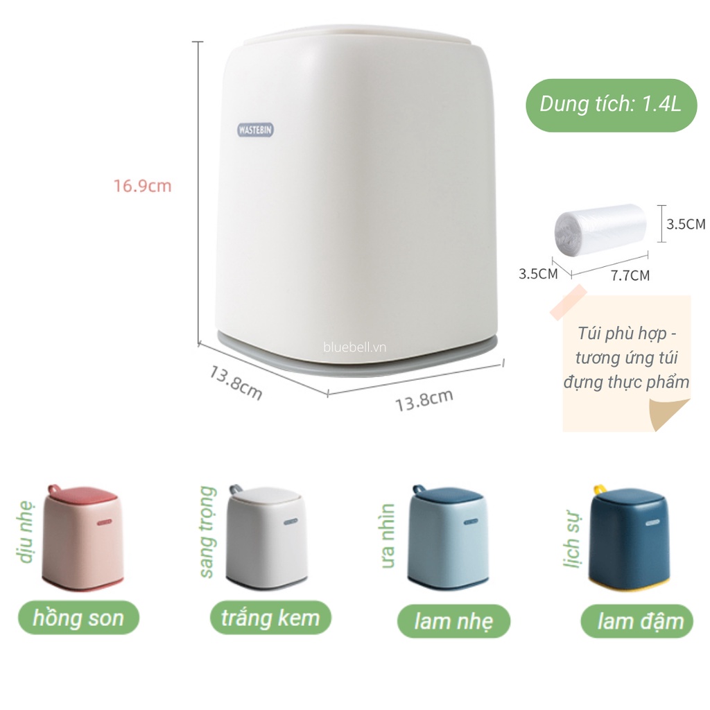 Thùng Rác Mini Để Bàn, Phòng Khách, Bếp-Wastebin Sọt Rác Cỡ Nhỏ Dễ Thương Để Trên Xe Ô Tô BlueBell