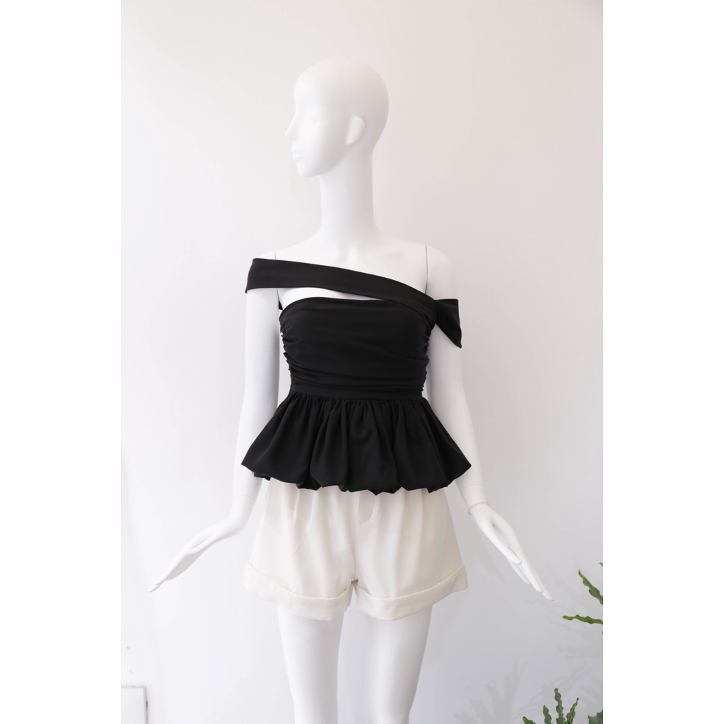 Quần shorts trắng HEYBEE lưng cao, chất cotton thoáng mát BLUE DAY SHORTS HT610