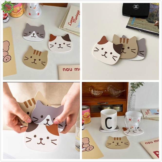 Tấm Lót Bàn Ăn Bằng Silicone Pvc Dày Cách Nhiệt Chống Trượt Hình Mèo Đáng Yêu