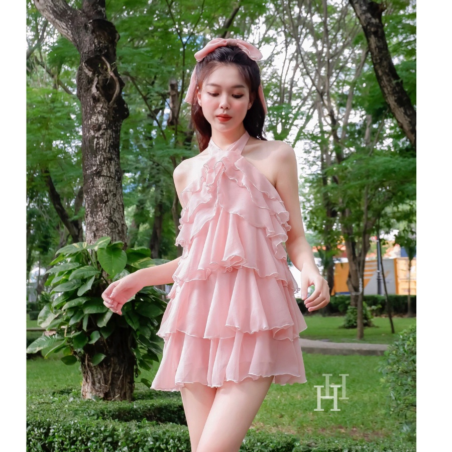 Đầm babydoll HDT272 yếm tầng màu hồng Hỉn Hỉn Store