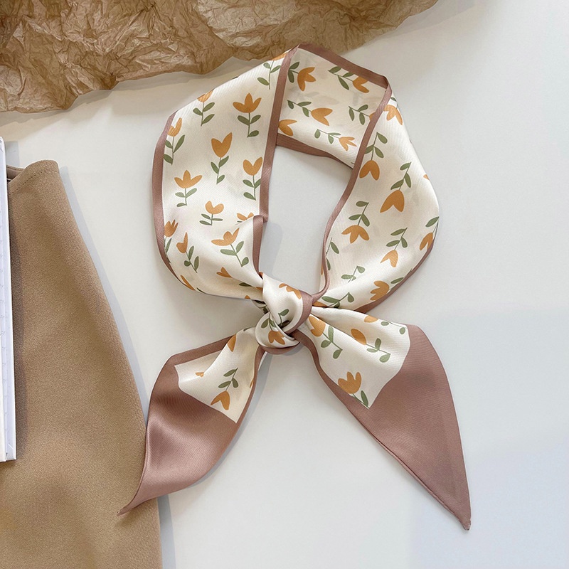 Khăn Choàng Cổ Bằng Lụa Màu Khaki Phong Cách Hàn Quốc Thời Trang Xuân Hè