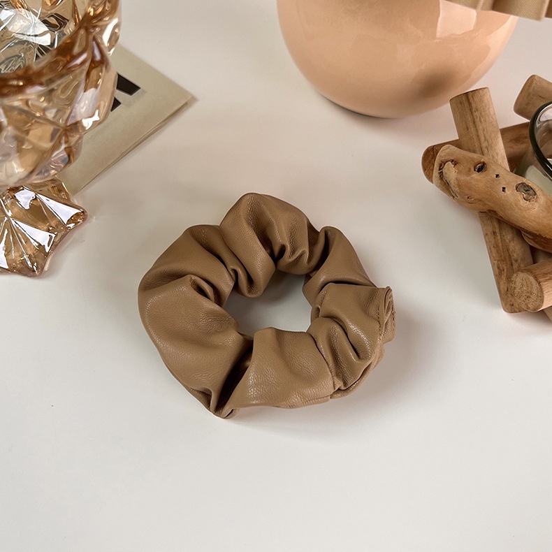 Chun Buộc Tóc Scrunchies Da Pu Cổ Điển Hàn Quốc