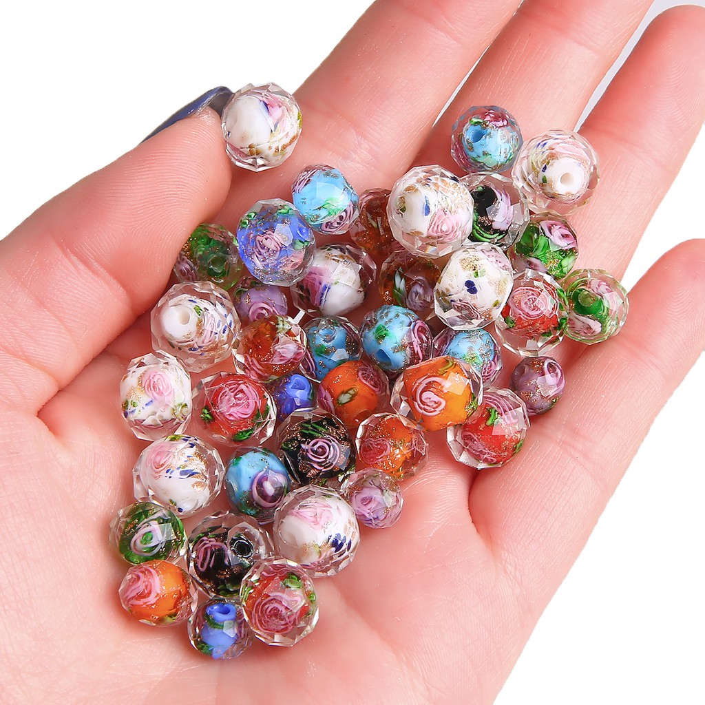 Set 10 Hạt Xâu Chuỗi Beadia Làm Trang Sức Bằng Thủy Tinh Trong Suốt Kích Thước 8/10/12mm