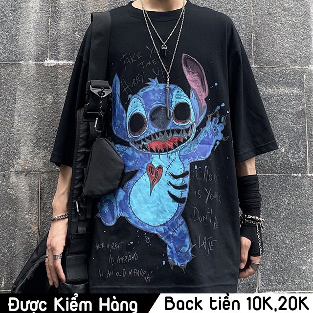 [Áo thun nam tay lỡ form rộng] Áo phông tay lỡ unisex STITCH of DISNEY, Áo phông nam form rộng đẹp màu đen chất cotton