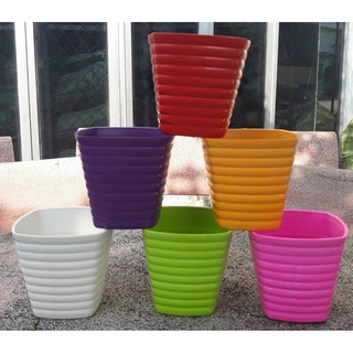 Chậu Vuông Sọc Ngang Mini 5 Màu Cực Dễ Thương