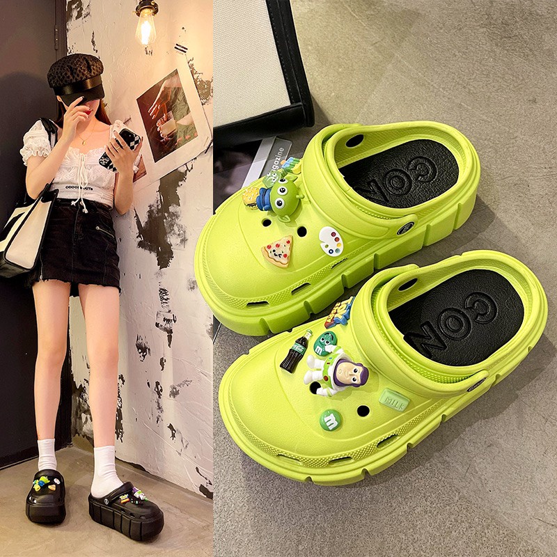 Dép ulzzang độn đế Cross nữ nam đế cao siêu nhẹ kèm Sticker dễ thương, dép bánh mỳ DULES Hàn Quốc đi mưa cao cấp