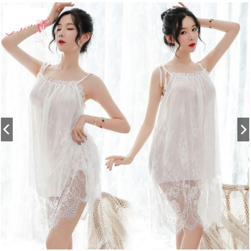 (Siêu sexy) Đầm Ngủ, Váy Ngủ Hai Dây Phối Ren Sexy Girl MS5174
