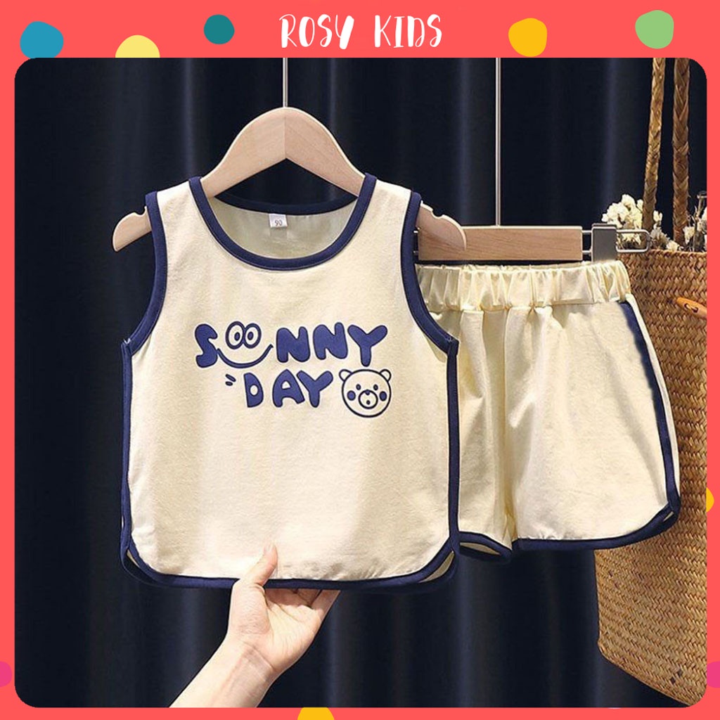 Bộ Ba Lỗ Cho Bé In Chữ Sunny Day, Bộ Sát Nách Cho Bé Chất Cotton Cao Cấp Từ 6-27kg - ROSY KIDS