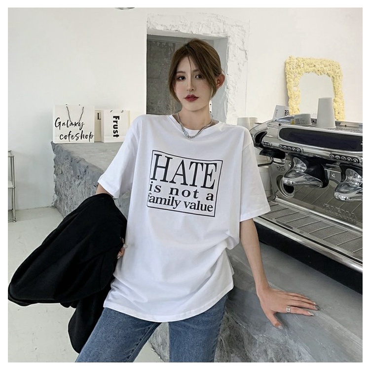 Áo thun ZHELIHANGFEI ngắn tay dáng rộng in chữ cá tính thời trang dễ phối đồ