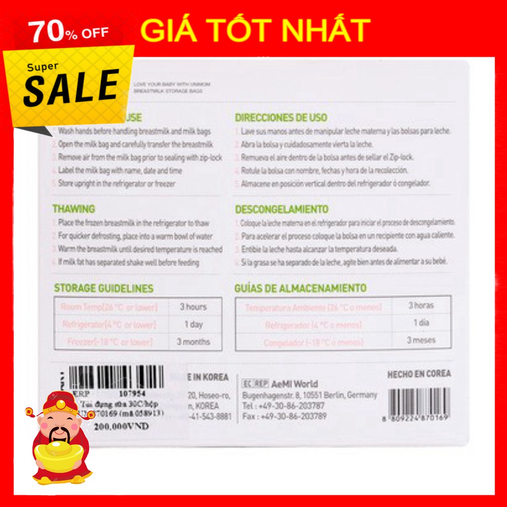 [ GIÁ TỐT NHẤT ]  Túi trữ sữa Unimom UM870169 30 túi [ HÀNG CHÍNH HÃNG ]